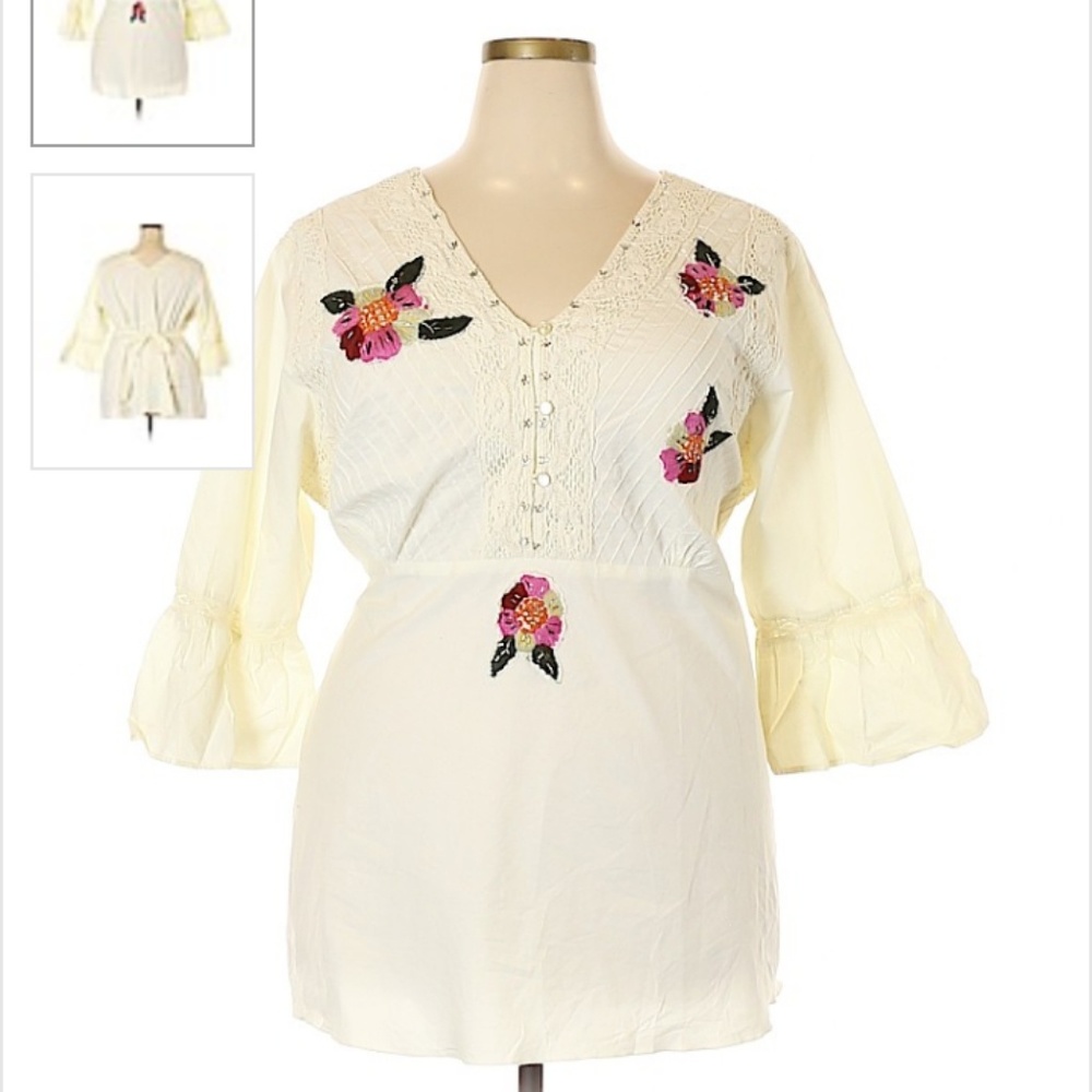 Ivory boho embroidered top